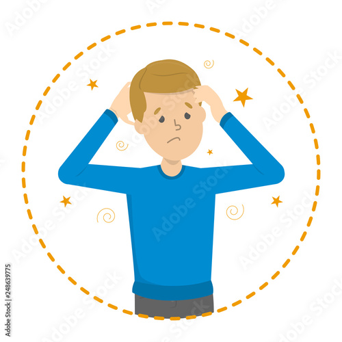 Man fainting. Symptom of disease or migraine