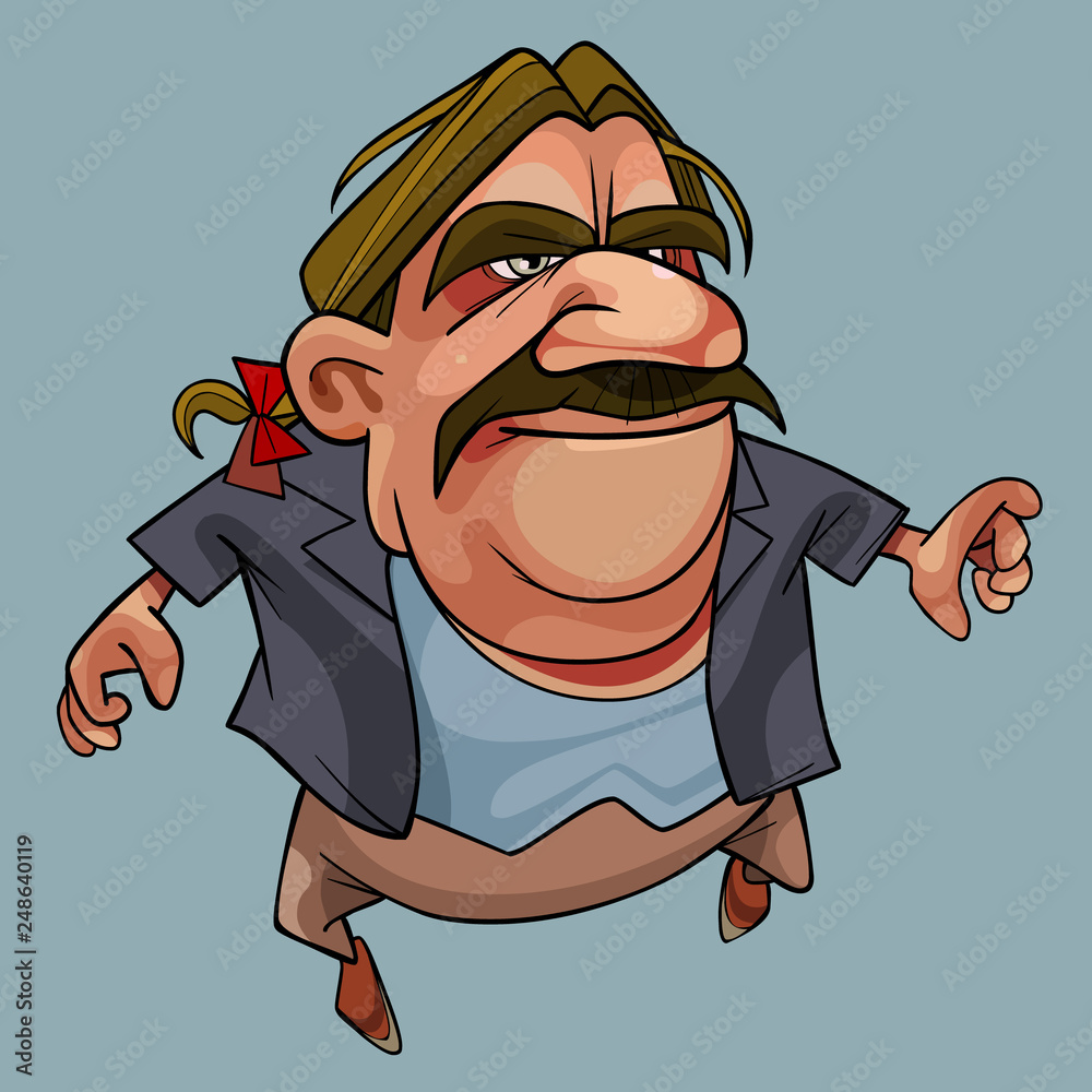 Cartoon funny man with mustache and thick eyebrows