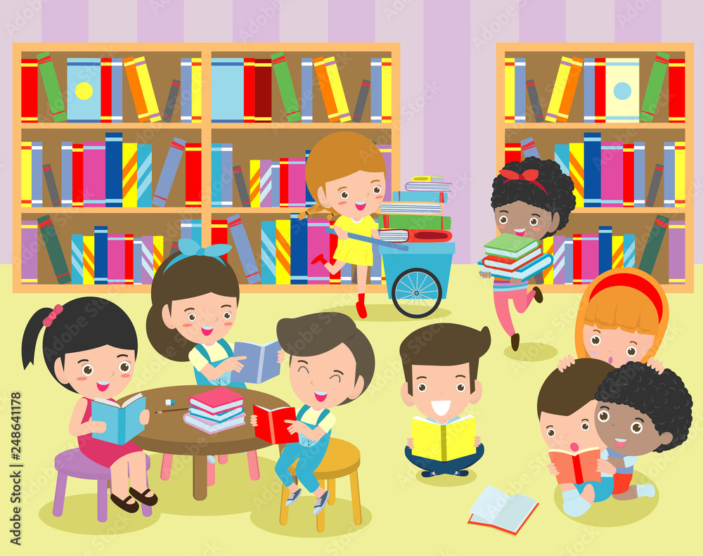 kids reading books in school