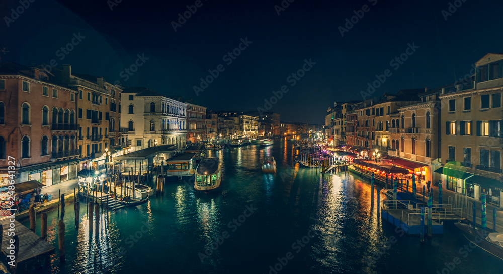 Night in Venice, Italy. View from Rialto bridge