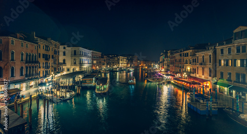 Night in Venice  Italy. View from Rialto bridge