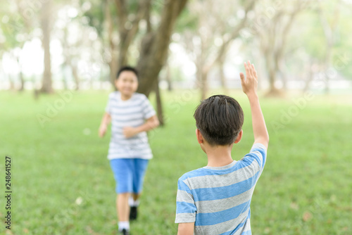 Boy run to joy together