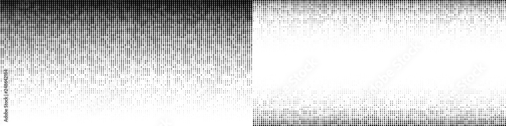 Halftone horizontal gradient pattern. Background using halftone random dots texture. Grunge backdrop. Technology design element. Vector Illustration  - obrazy, fototapety, plakaty 