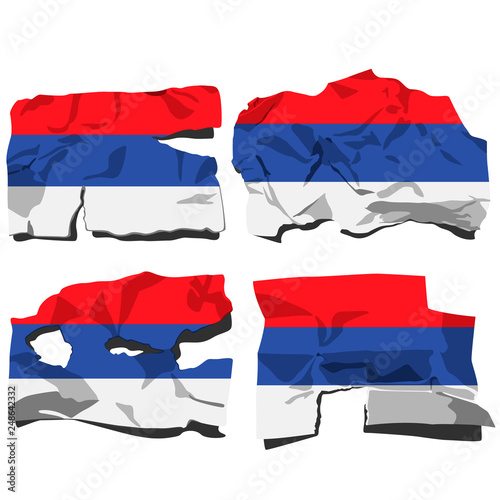 set of four flags, illustration of torn flags, Republika Srpska flag