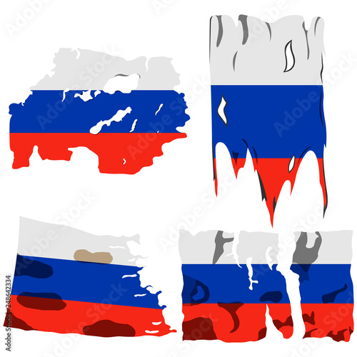 set of four flags, illustration of torn flags, Russia flag