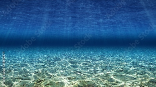 Deep Blue Underwater Caustics Sunbeams 3D rendering