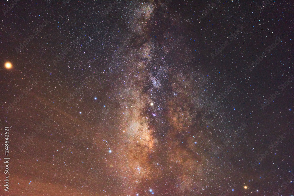 Milky way galaxy in night sky with space for text.
