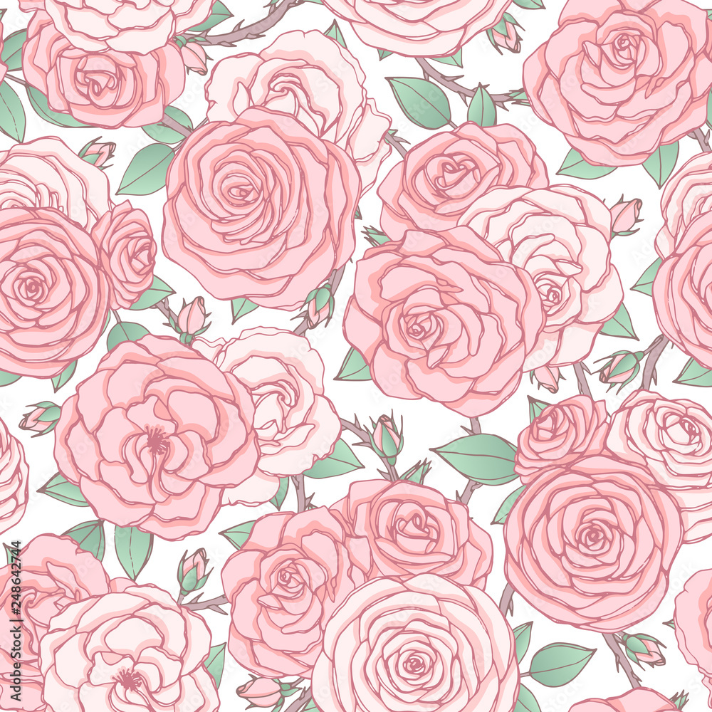 Rose Seamless Pattern. Flowers Background. Scrapbooking Paper. Copybook  Cover. For Print Wrapping Paper, Fabric, Covers, Textile. Royalty Free SVG,  Cliparts, Vectors, and Stock Illustration. Image 134471722.