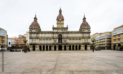 Maria Pita Square with town hall in Coruna Galicia.