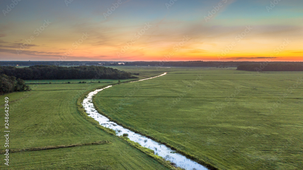 Aerial view of lowland river