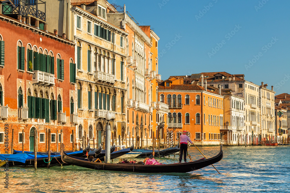 A gondolier on the Grand Canal in Venice, Italy