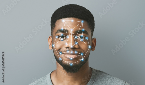 Obraz na plátne Futuristic and technological scanning of face for facial recognition