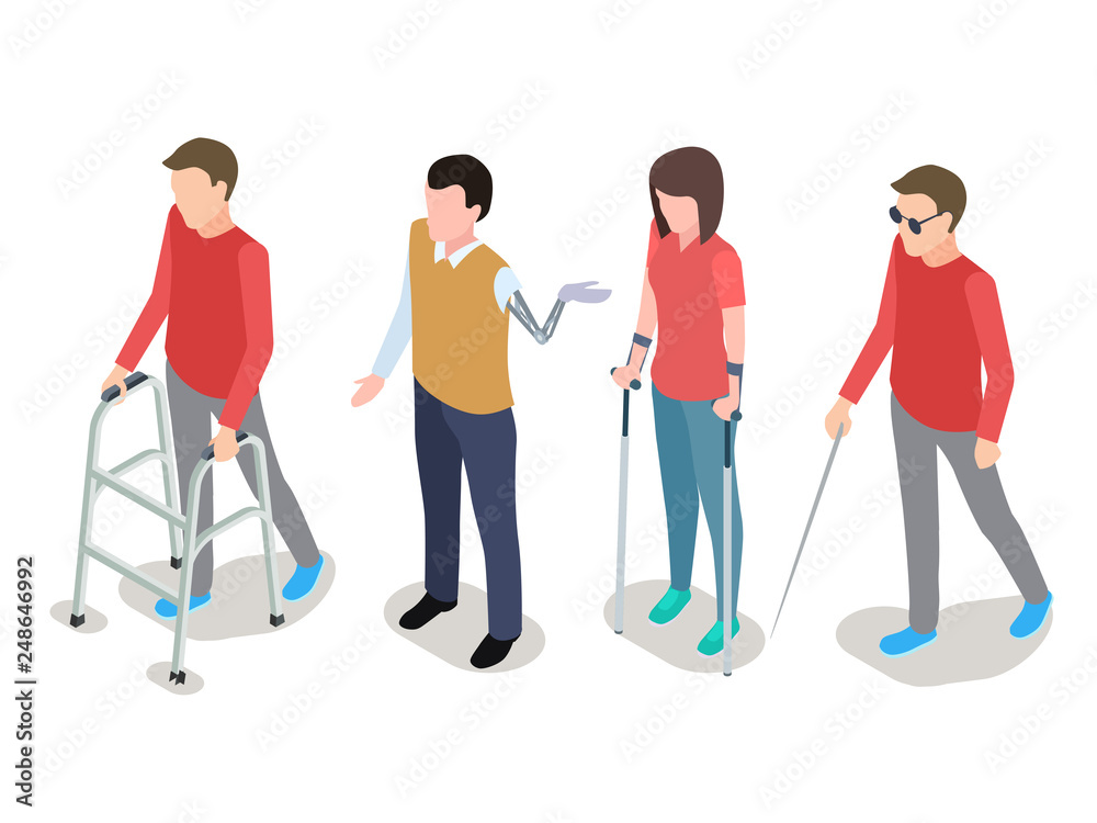 Vector disabled people isometric isolated on white background. Illustration of disabled person isometric Vector disabled people isometric isolated on white background. Illustration of disabled person isometric