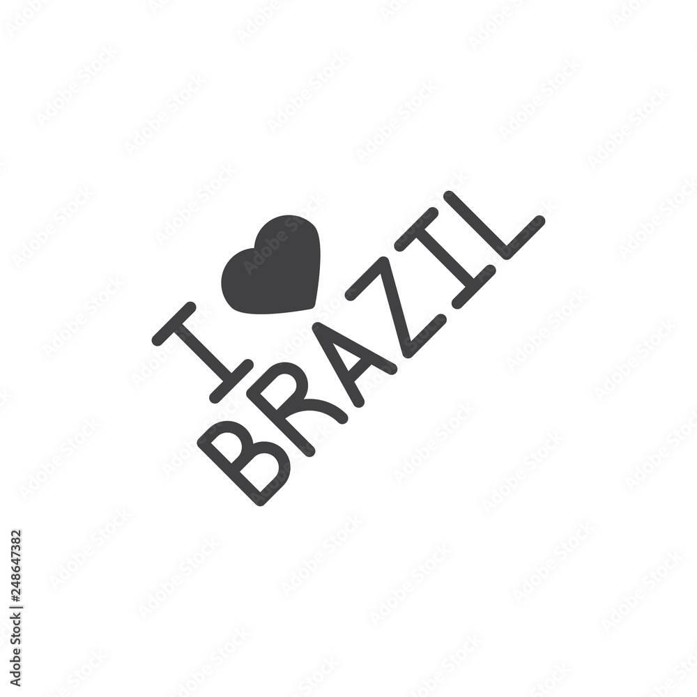 I love Brazil lettering vector icon. filled flat sign for mobile concept and web design. Brazil text with love heart simple solid icon. Symbol, logo illustration. Pixel perfect vector graphics I love Brazil lettering vector icon. filled flat sign for mobile concept and web design. Brazil text with love heart simple solid icon. Symbol, logo illustration. Pixel perfect vector graphics