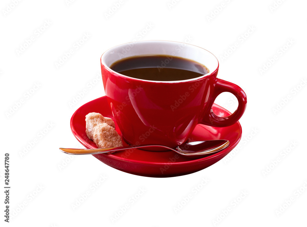 Red cup of tasty coffee isolated on white background Red cup of tasty coffee isolated on white background