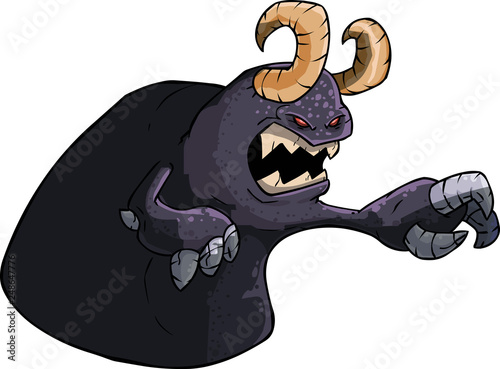 Picture with cartoon big grey demon