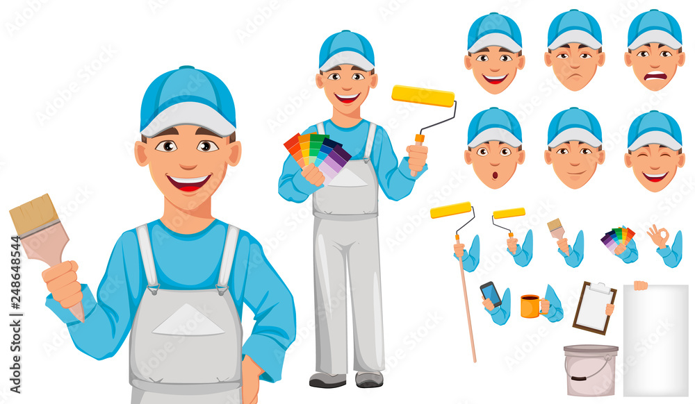 Painter man. Decorator cartoon character Painter man. Decorator cartoon character