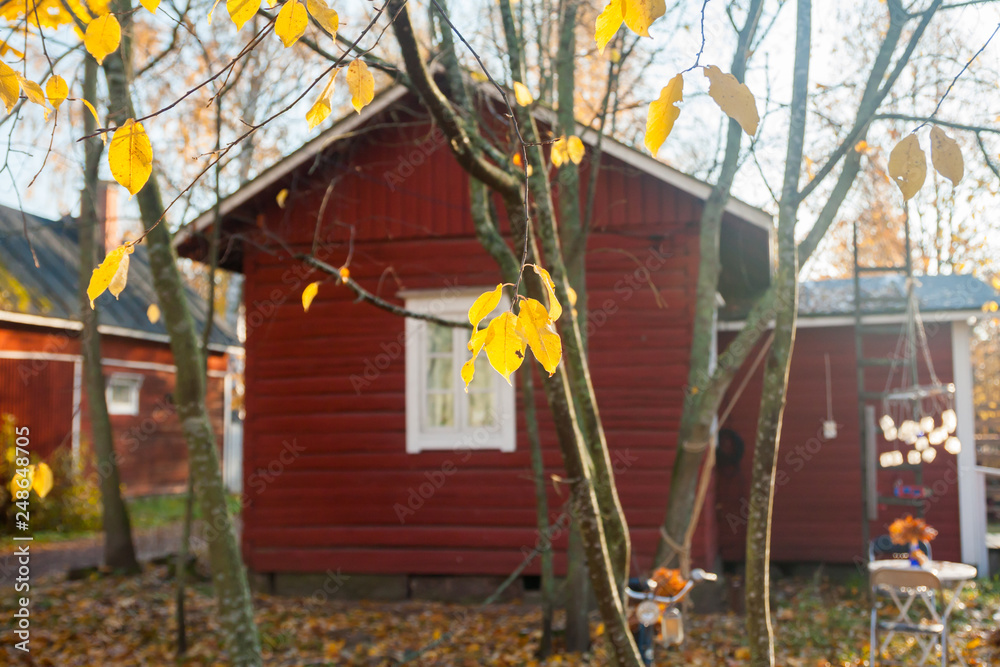 KOUVOLA, FINLAND - OCTOBER 15, 2018: Beautiful autumn in old rustic museum district of Kouvola - Kaunisnurmi