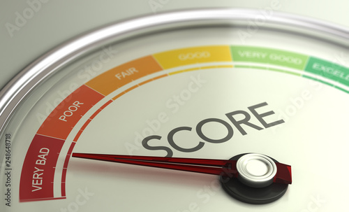 Business Credit Score Gauge Concept, Very Bad Grade. photo