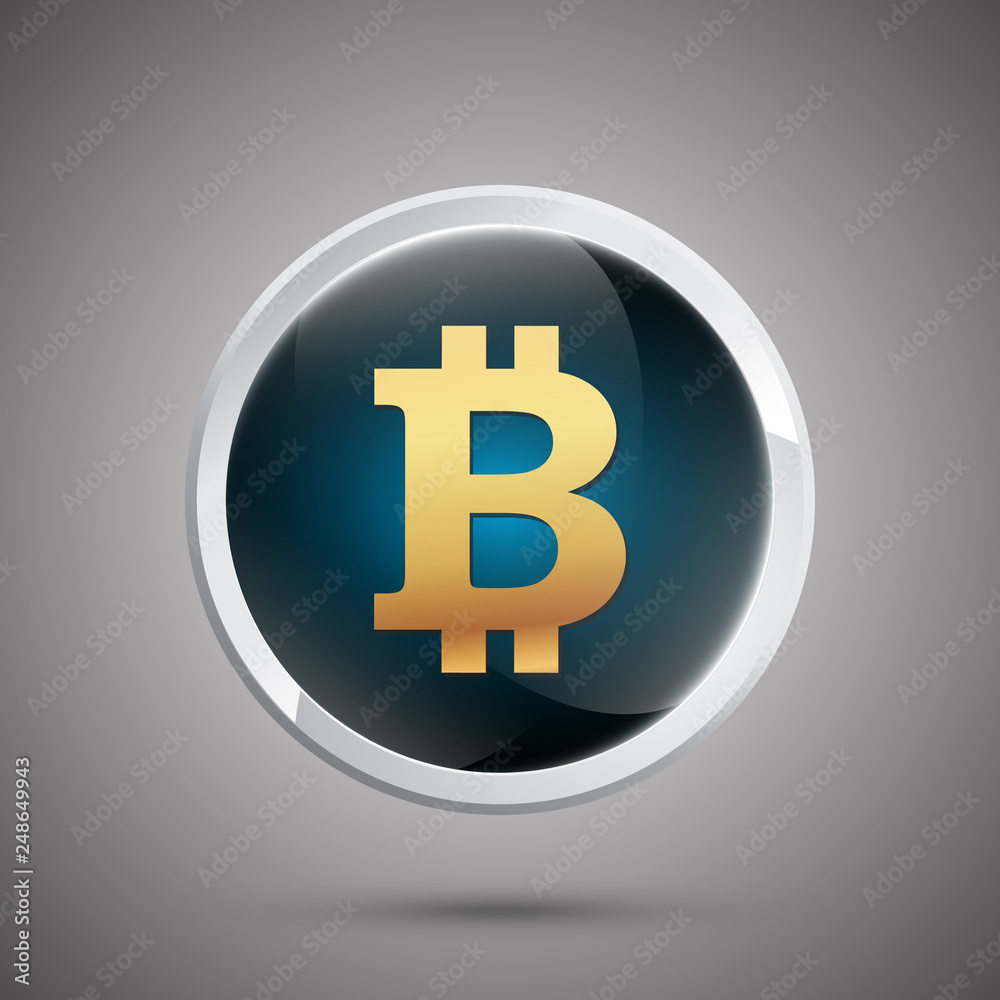 Glossy Rounded Button with Bitcoin crypto coin symbol Glossy Rounded Button with Bitcoin crypto coin symbol