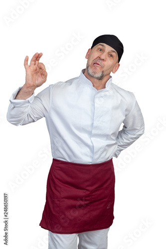 Elderly chef on white background isolated
