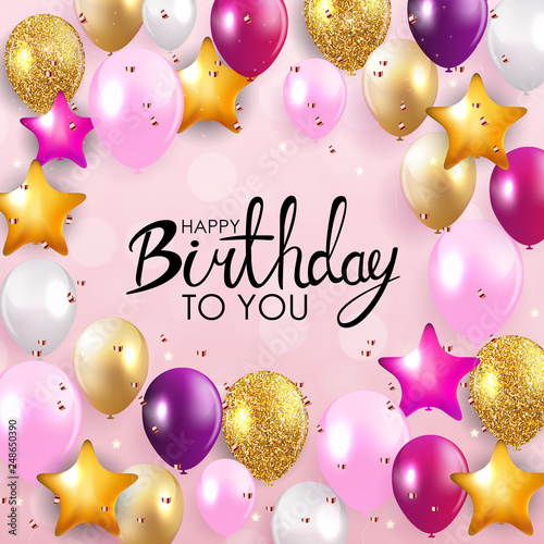 Glossy Happy Birthday Balloons Background Vector Illustration