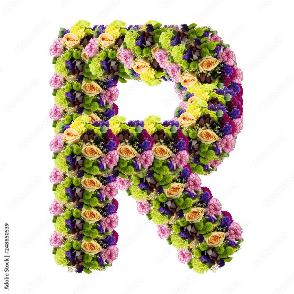 Letter R made of flower isolated on white background Letter R made of flower isolated on white background