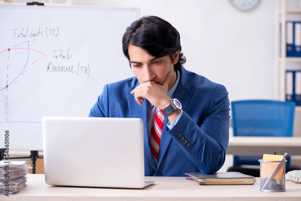 Busy businessman explaining business charts Busy businessman explaining business charts