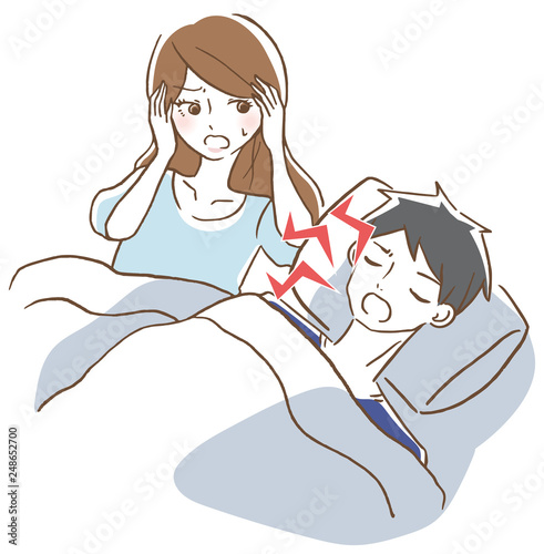 夫のいびきが五月蝿くて眠れない妻