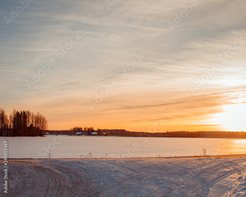 Sunset on a snowy view