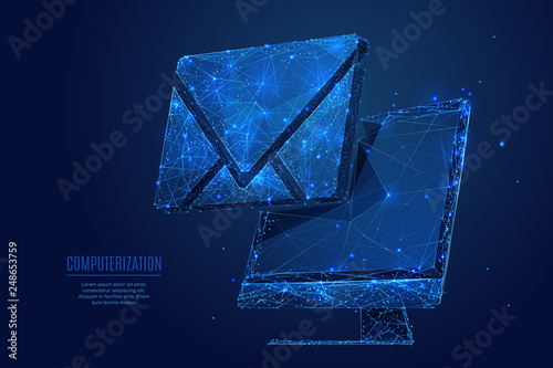 Email on monitor low poly blue