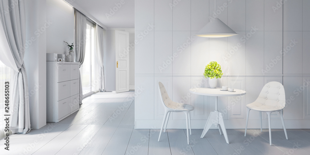 Fototapeta premium Modern bright interior with chairs and table