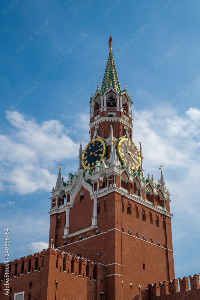 Spasskaya Tower of Moscow Kremlin against sky, Russia Spasskaya Tower of Moscow Kremlin against sky, Russia
