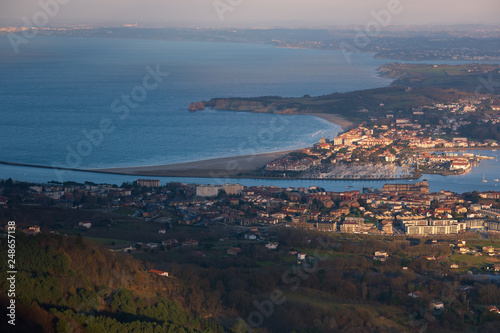 View from Txingudi bay with the mouth of Bidasoa river between Irun, Hondarribia and Hendaia at the Basque Country.