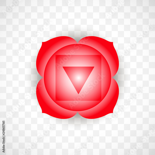 Root chakra Muladhara in red color isolated on transparent background. Isoteric flat icon. Geometric pattern.