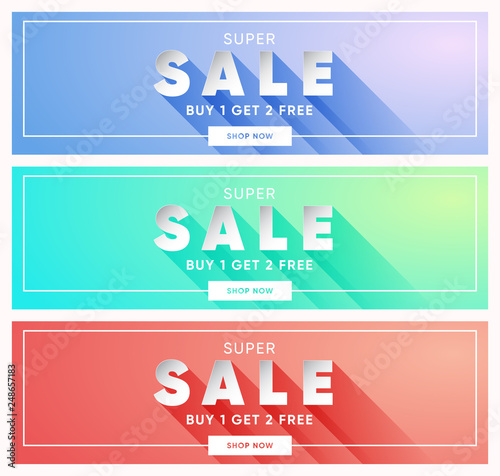 Set of three horizontal banners, dual gradient background photo