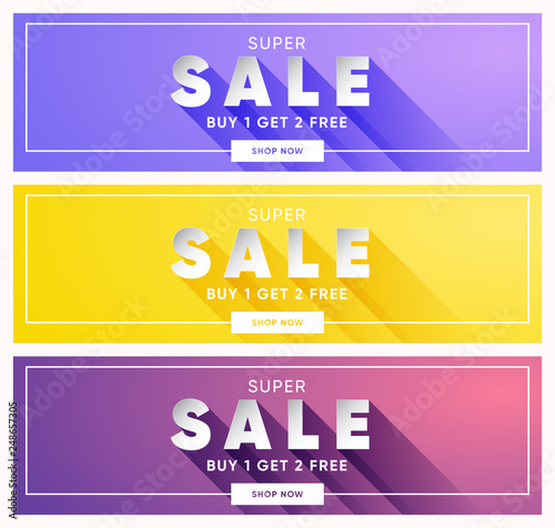 Set of three horizontal banners, dual gradient background, can be used as poster or flyer