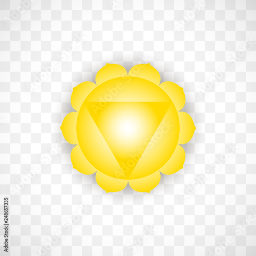 Solar chakra Manipura in yellow color isolated on transparent background. Isoteric flat icon. Geometric pattern.