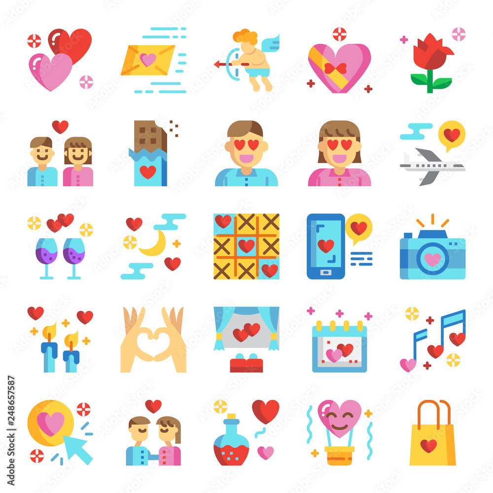 valentine's day pixel perfect flat icons