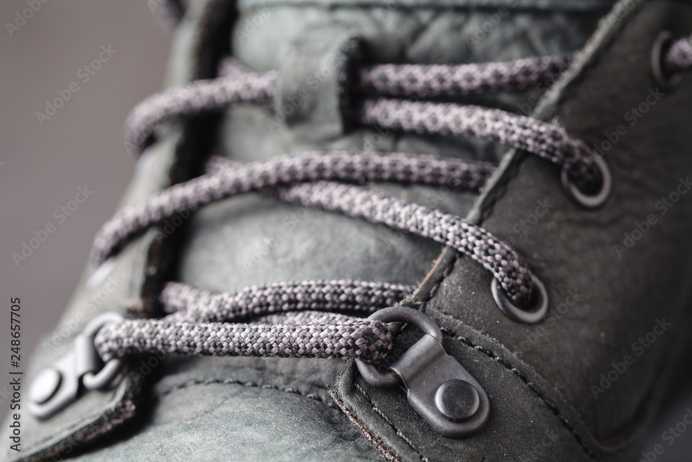 winter shoes close up view on wooden floor