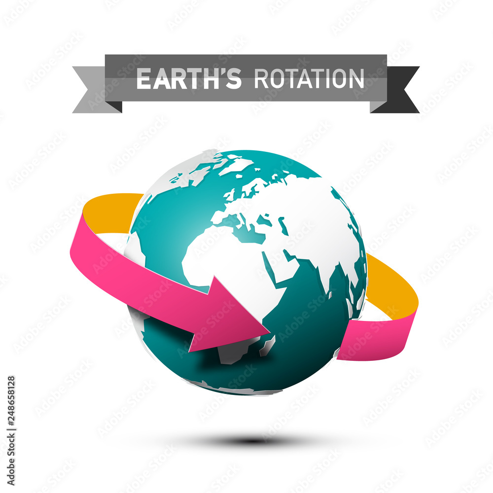 Earth's Rotation Symbol with Arrow on Globe. Vector Planet Earth Icon Isolated on White Background.