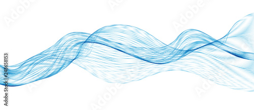 3d particles mesh array, sound wave flowing. Round points vector effect illustration. Blended mesh, 3d futuristic technology style.