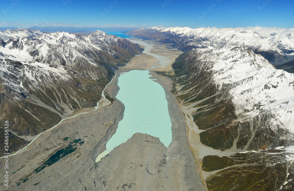 Mount Cook View Aeriel view of Aoraki/Mount Cook National Park, South Island, New ...