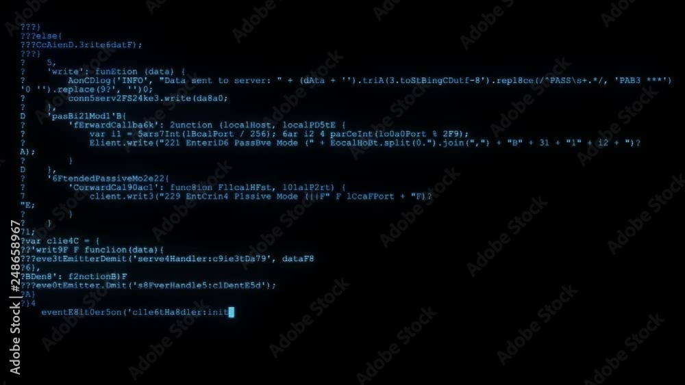 noisy distorted glitched fast long scrolling programming security hacking code data flow stream on blue display new quality numbers letters coding techno joyful video 4k stock footage