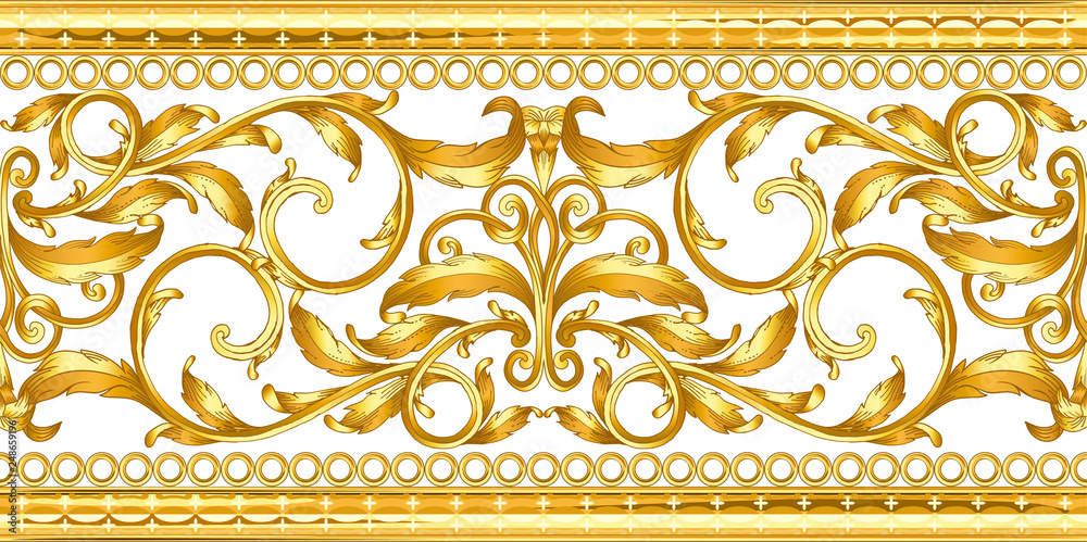 Seamless golden ornamental segment on white