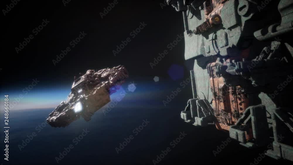 flying an animated space station. 3d rendering flying an animated space station. 3d rendering