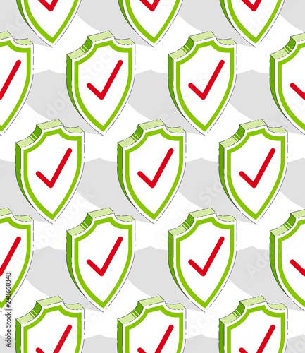 Shields seamless background, protection, antivirus or firewall, vector wallpaper or web site background.