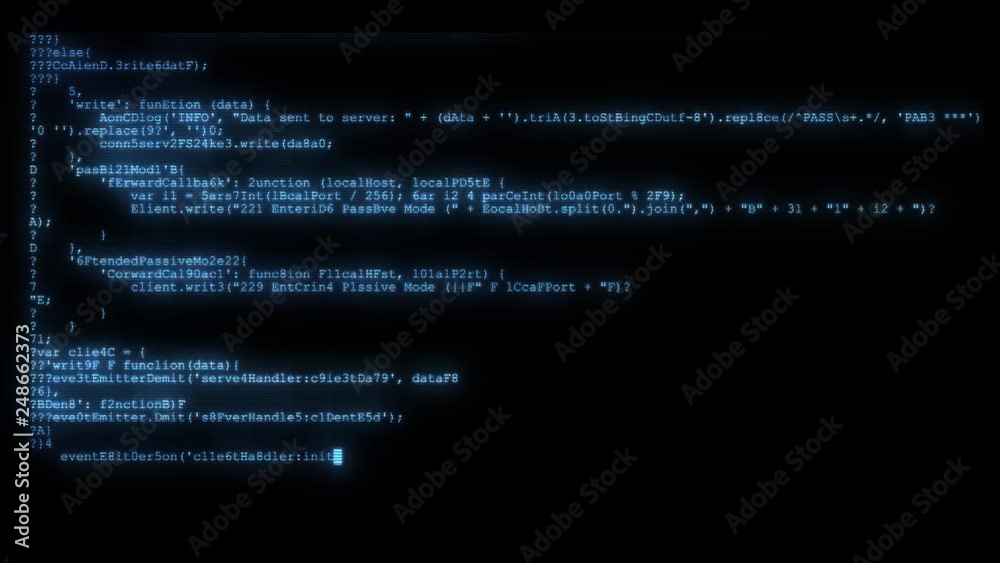 noisy distorted glitched fast long scrolling programming security hacking code data flow stream on blue display new quality numbers letters coding techno joyful video 4k stock footage