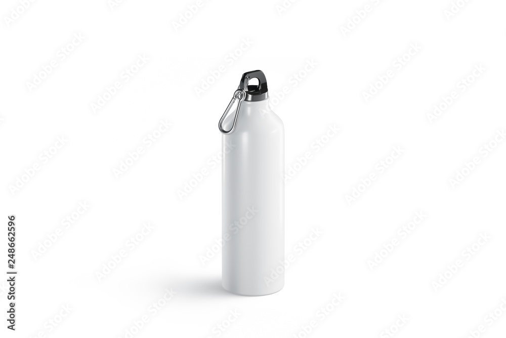 Blank white sport bottle mock up, isolated, side view, 3d rendering. Empty container for water mockup. Clear metal flask with beverage for bicycle clip template. Blank white sport bottle mock up, isolated, side view, 3d rendering. Empty container for water mockup. Clear metal flask with beverage for bicycle clip template.