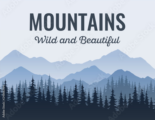 Poster with Mountains, Scenic landscape with caption